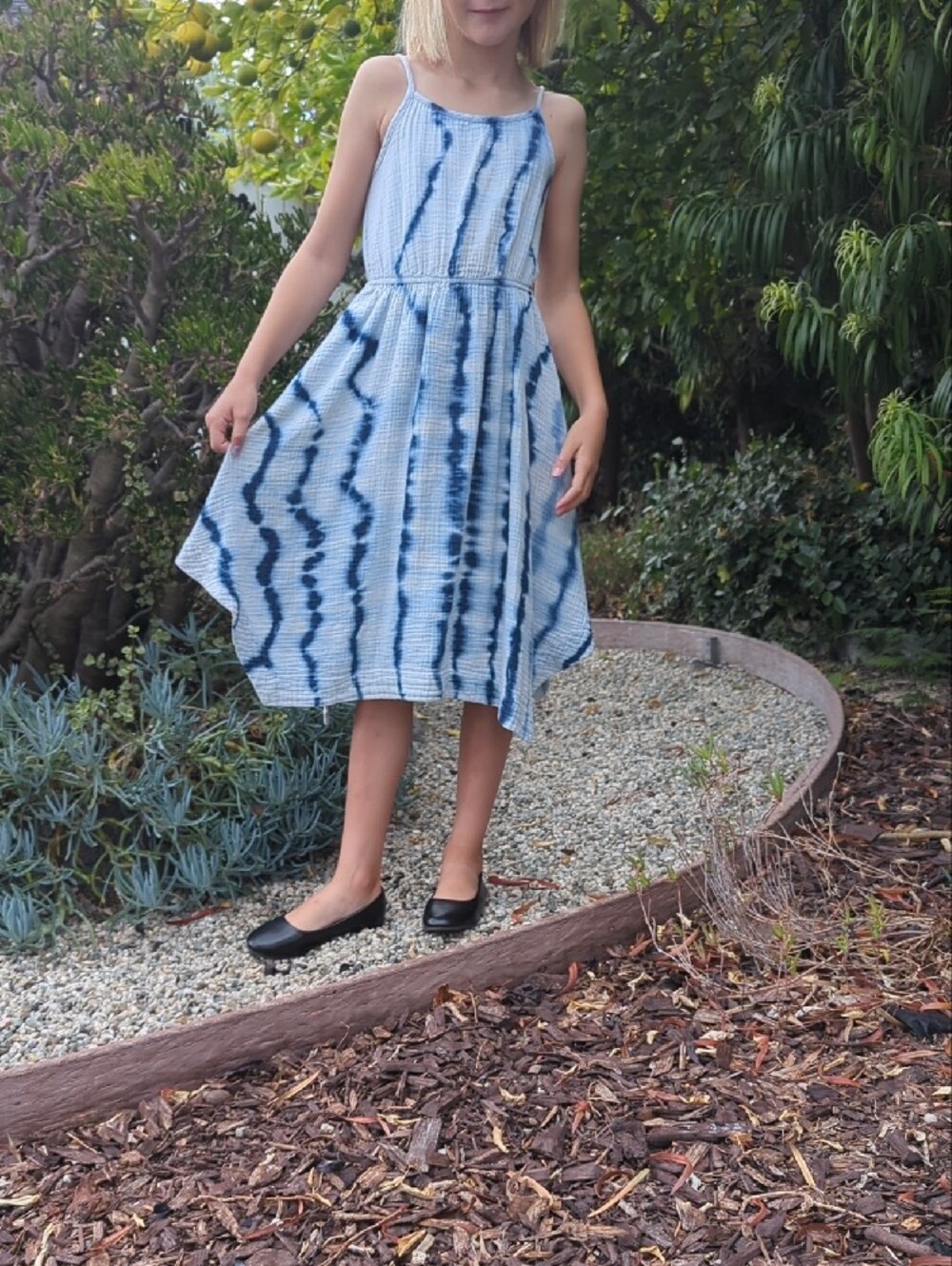 GAP Girls Light Blue and Navy Tie-Dye Spaghetti Strap Dress